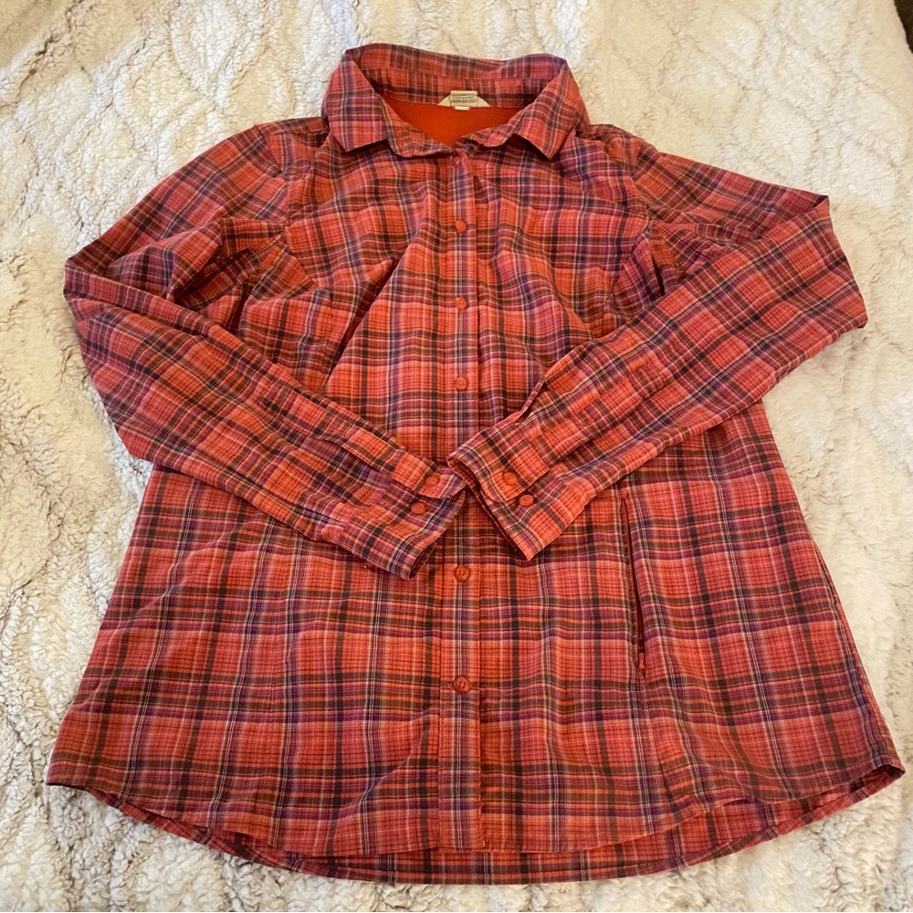Duluth Trading Co Shirt Women's Medium Red Multicolor Vented Plaid Button Front
